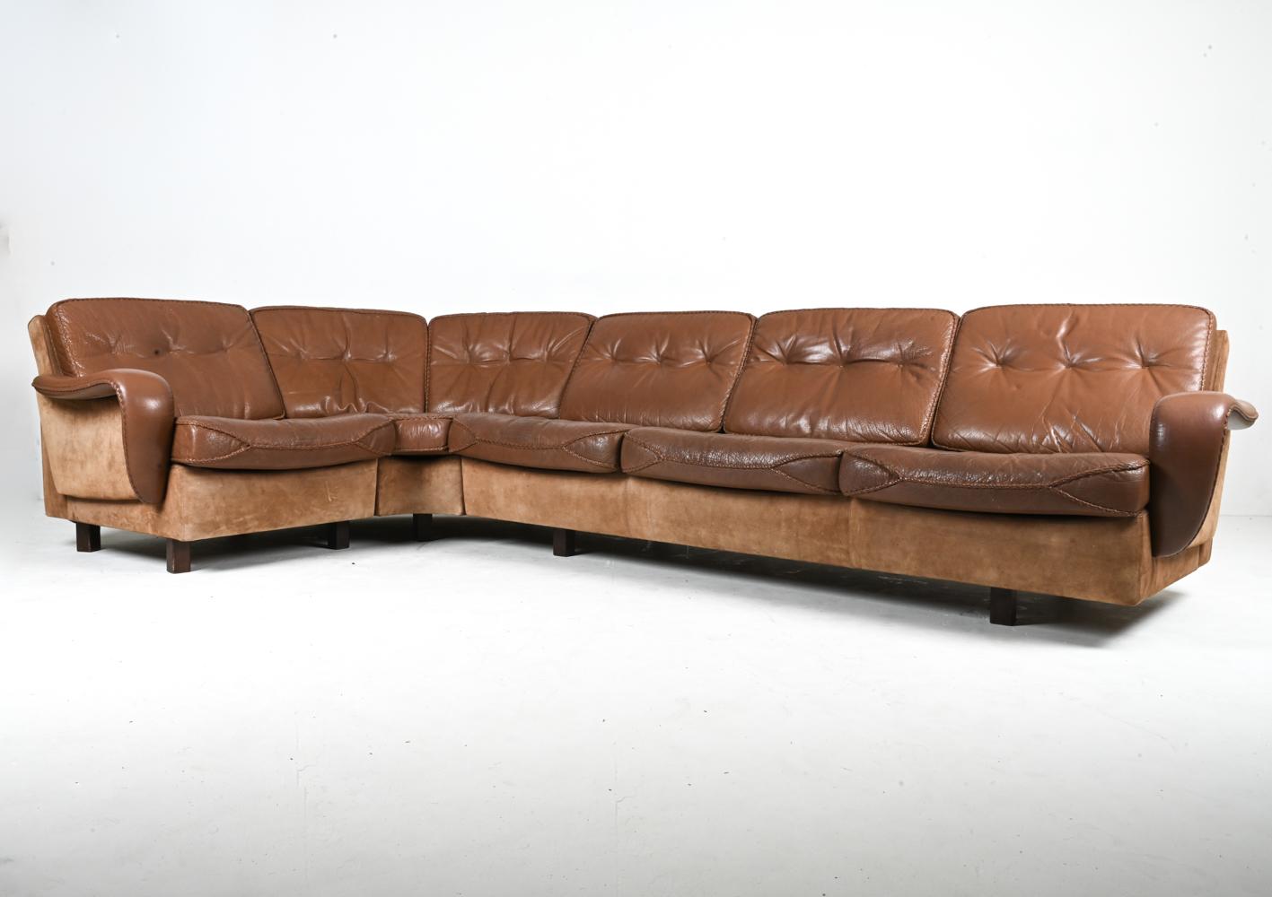 Scandinavian Modern Madsen & Schubell Buffalo Leather & Suede Sectional Corner Sofa For Sale