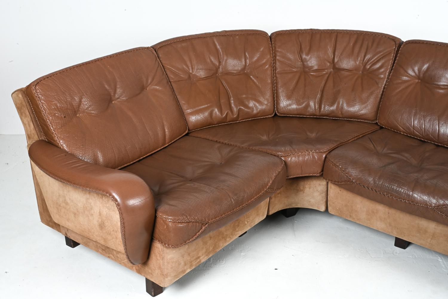 20th Century Madsen & Schubell Buffalo Leather & Suede Sectional Corner Sofa For Sale