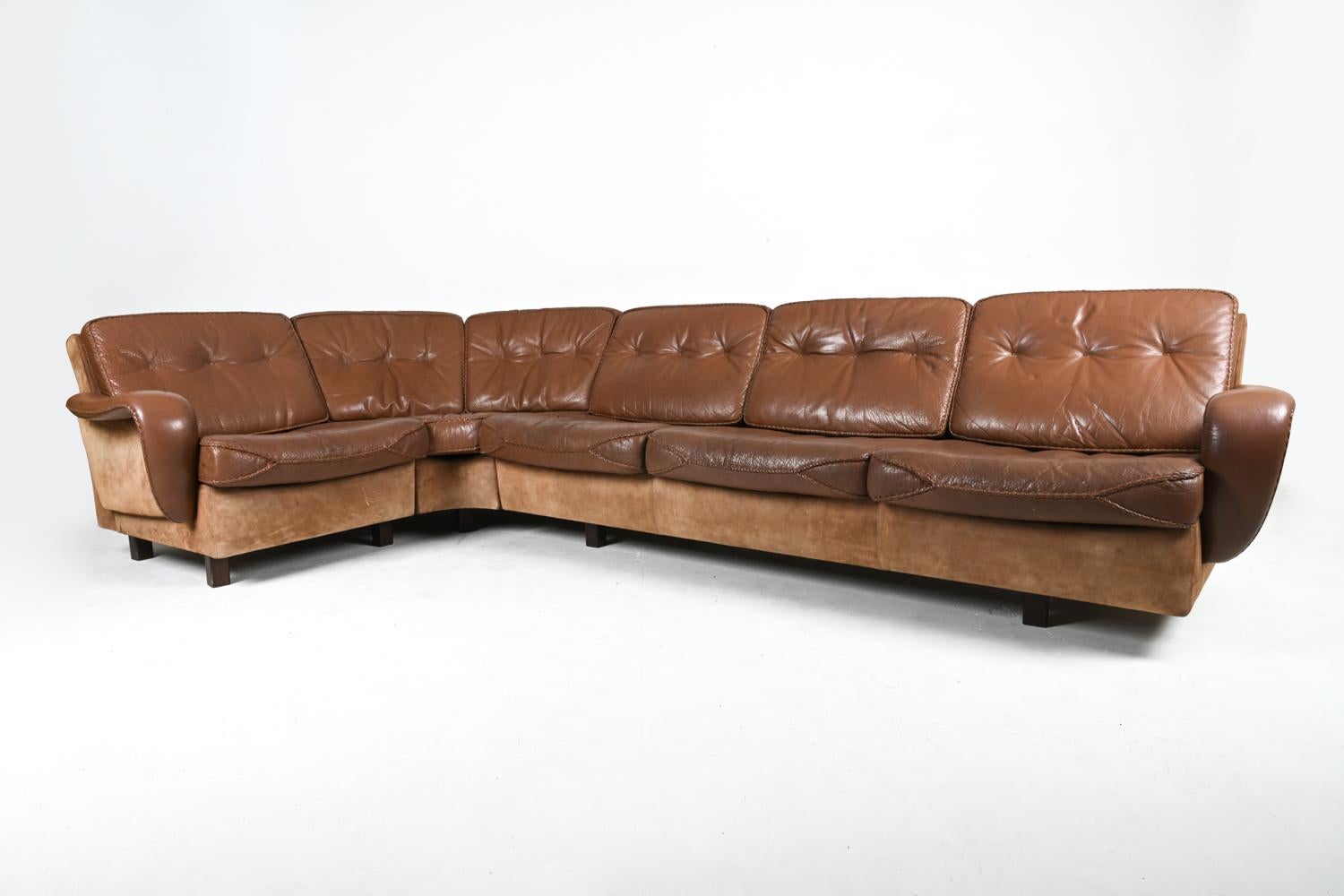 Madsen & Schubell Buffalo Leather & Suede Sectional Corner Sofa For Sale 2