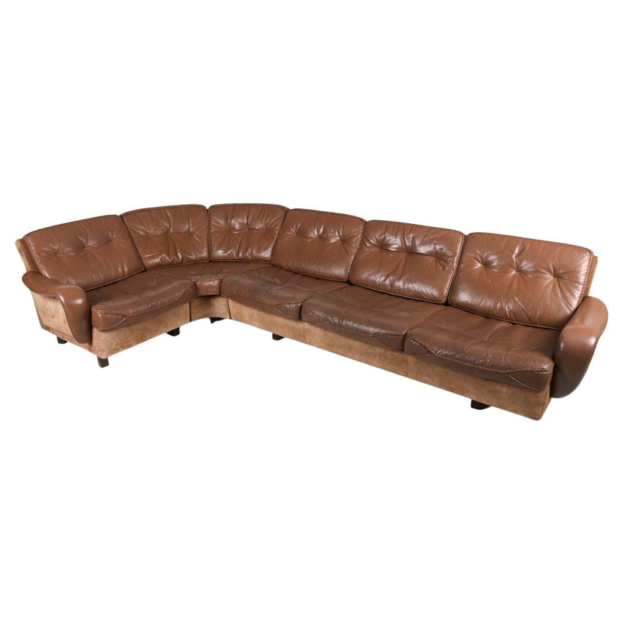 Madsen & Schubell Buffalo Leather & Suede Sectional Corner Sofa For Sale