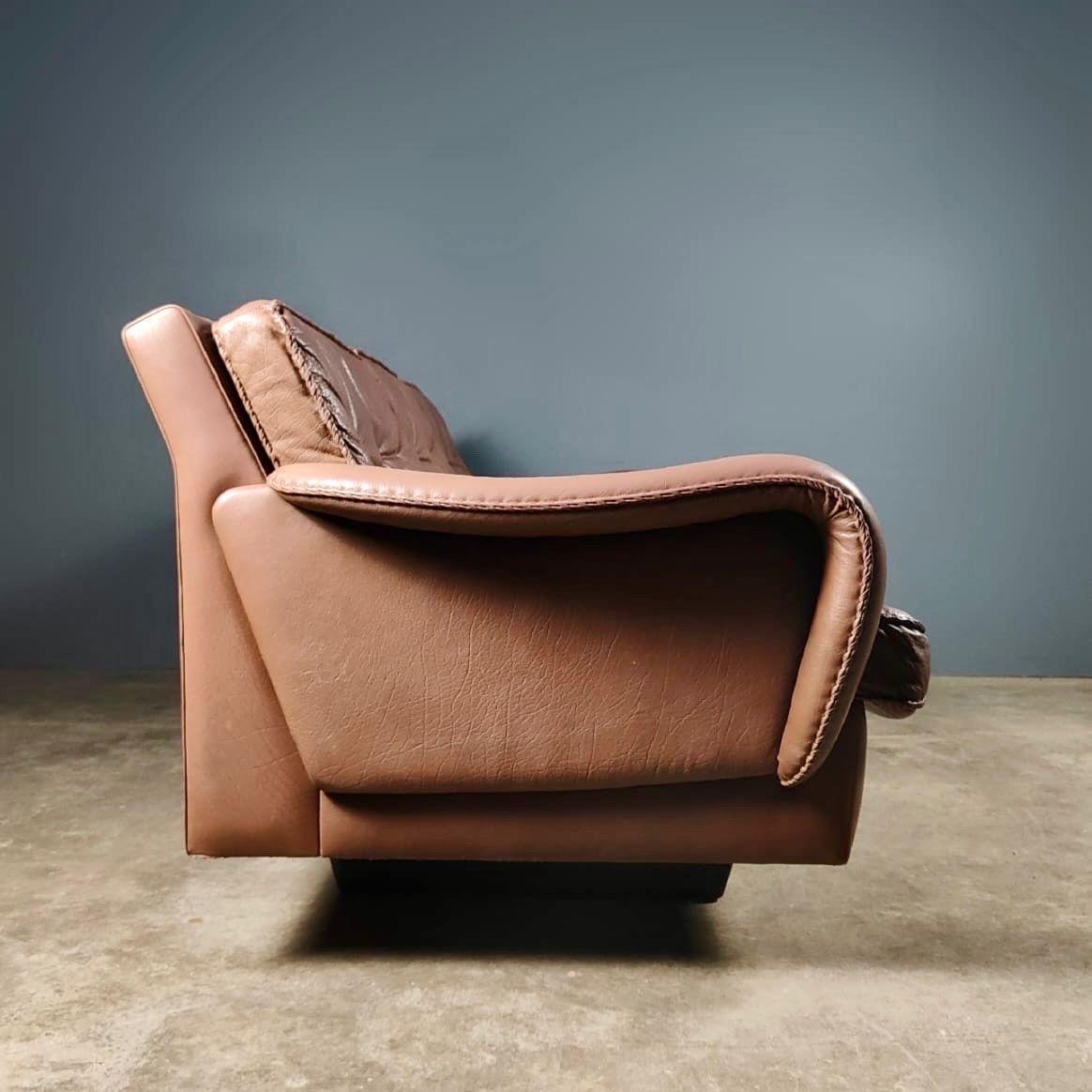 Late 20th Century Madsen & Schubell Danish Brown Leather Three Seater Sofa Mid Century Vintage