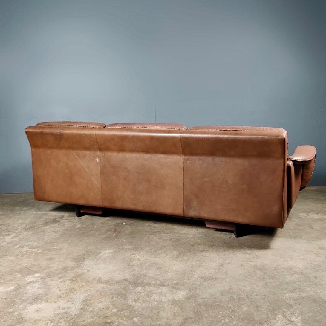 Madsen & Schubell Danish Brown Leather Three Seater Sofa Mid Century Vintage 1
