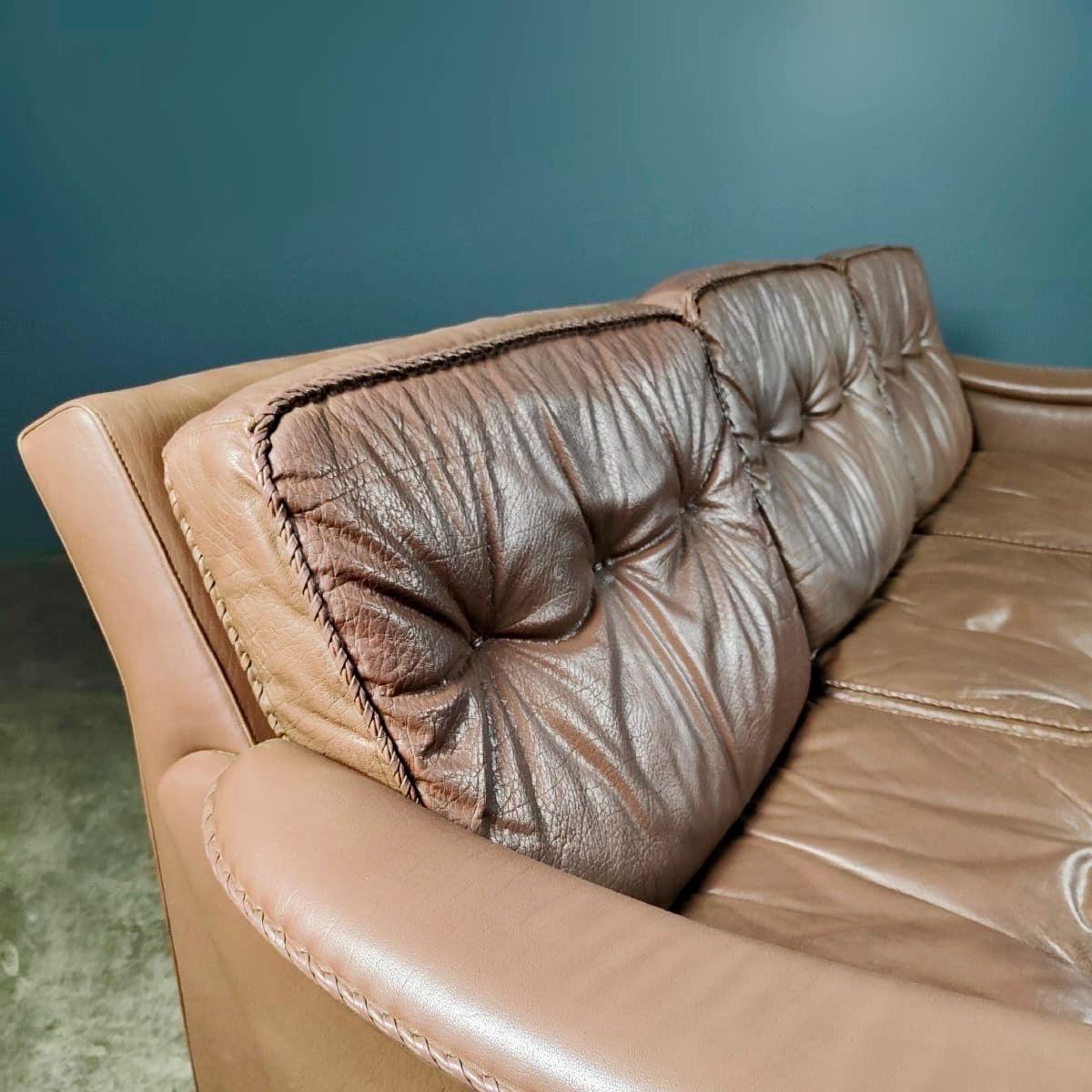 Madsen & Schubell Danish Brown Leather Three Seater Sofa Mid Century Vintage 2