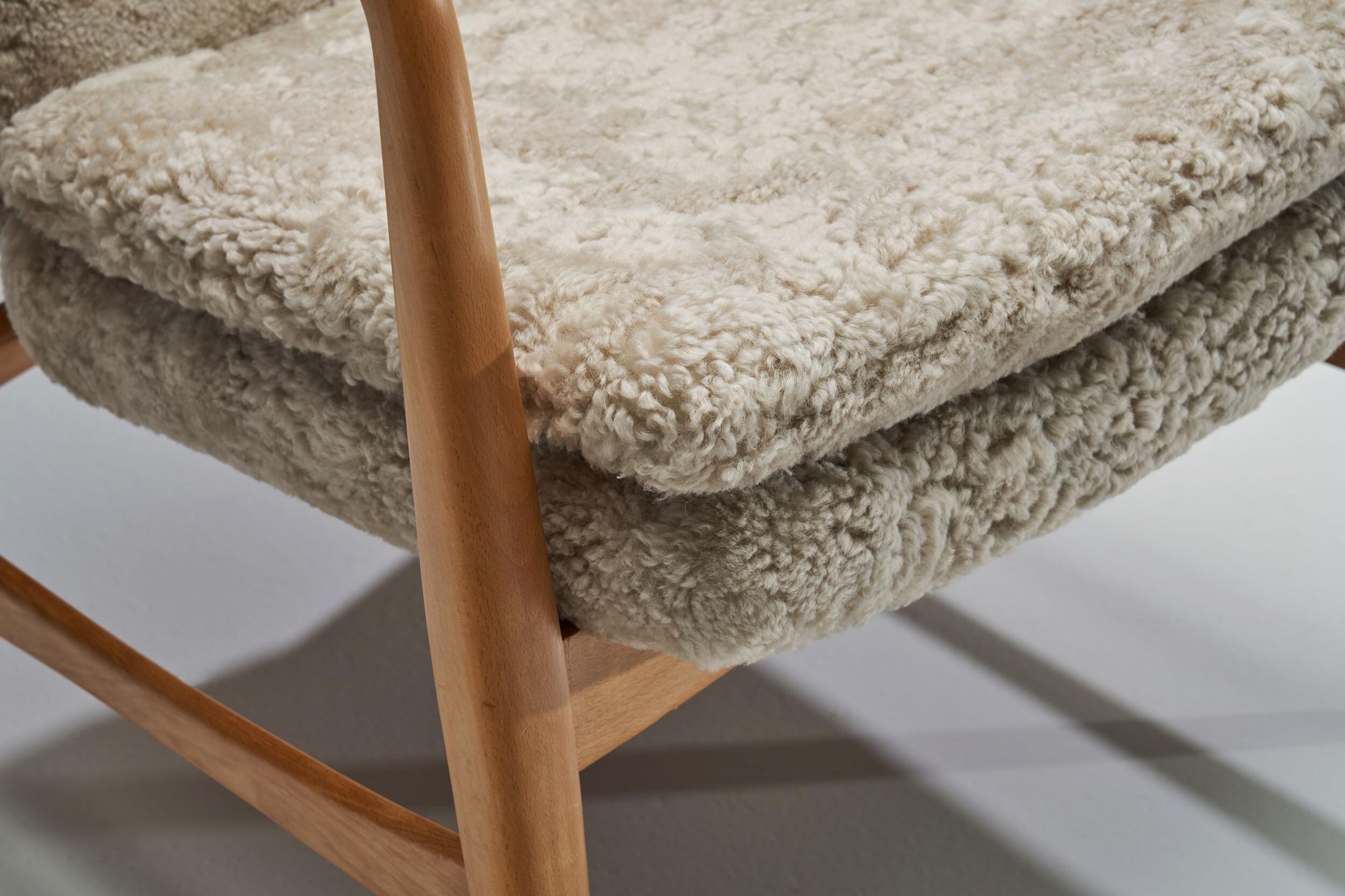 Madsen & Schubell Highback Chair in Sheepskin, Denmark 1950s For Sale 6