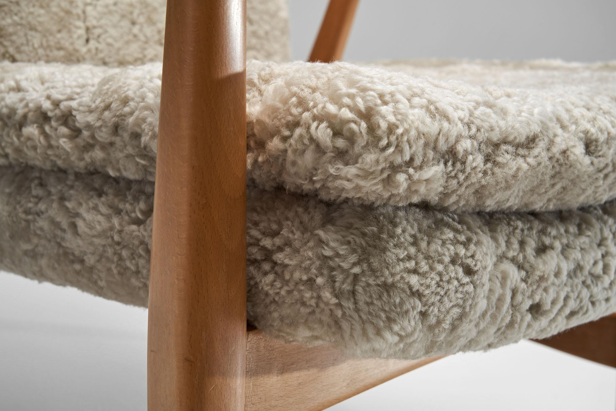 Madsen & Schubell Highback Chair in Sheepskin, Denmark 1950s For Sale 7