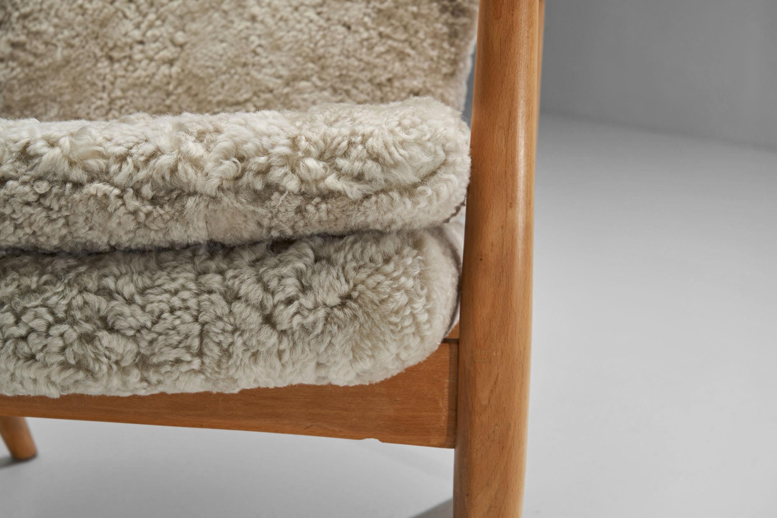 Madsen & Schubell Highback Chair in Sheepskin, Denmark 1950s For Sale 8