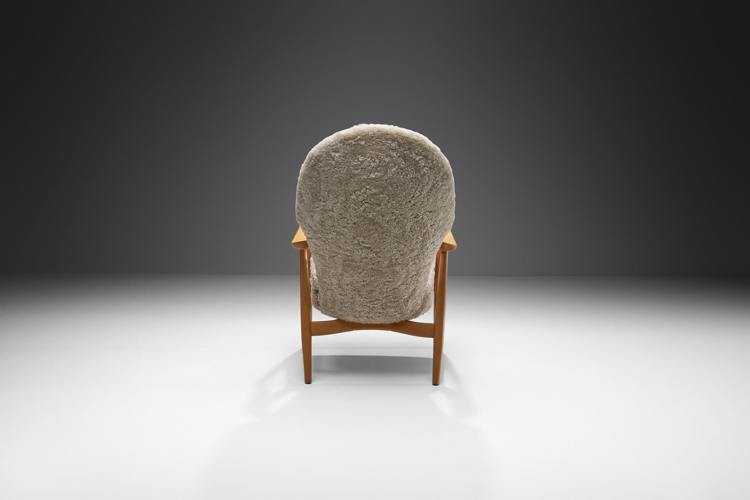 Madsen & Schubell Highback Chair in Sheepskin, Denmark 1950s For Sale 1