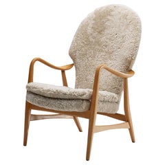 Madsen & Schubell Highback Chair in Sheepskin, Denmark 1950s