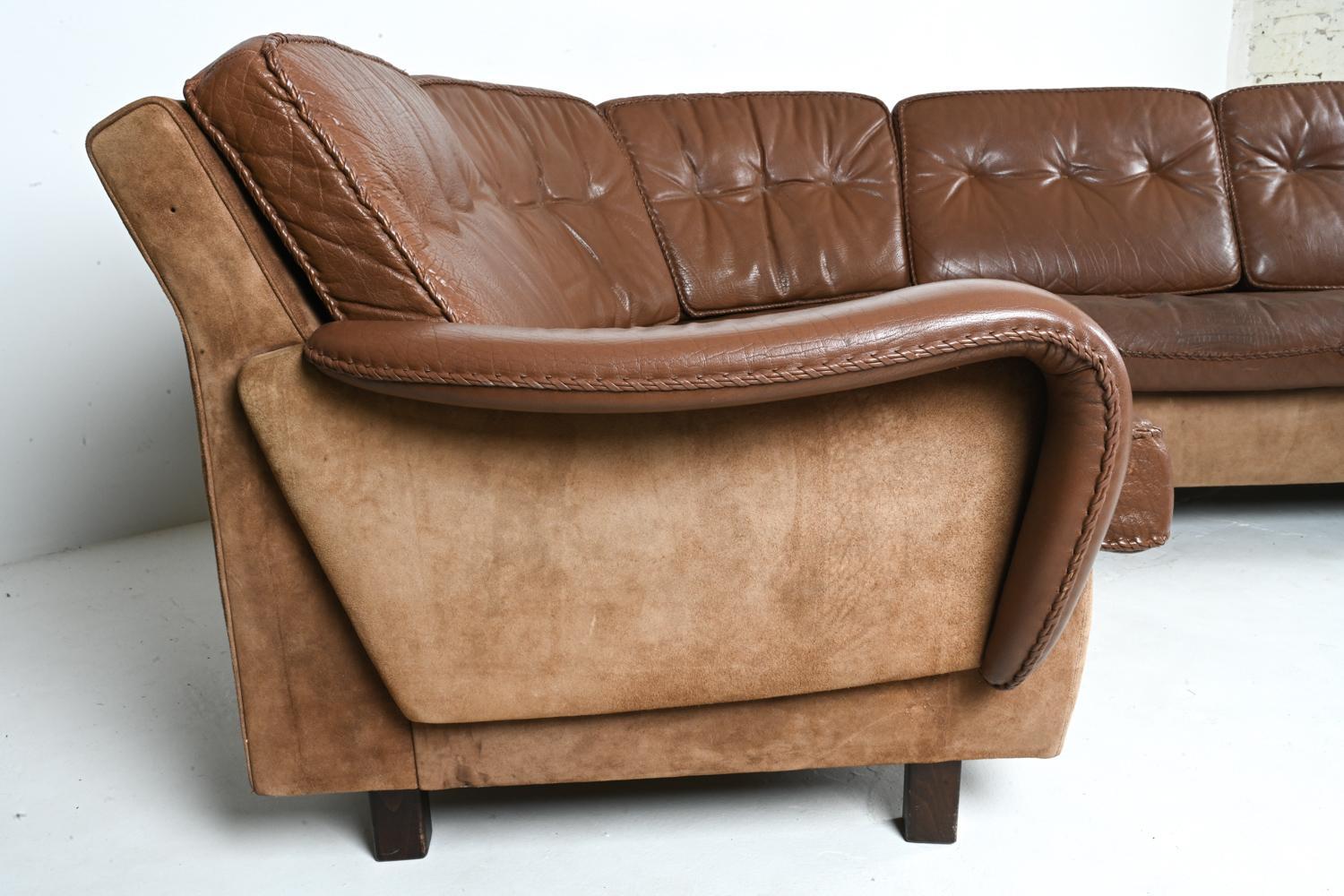20th Century Madsen & Schubell Leather Modular Corner Sofa, C. 1960s For Sale