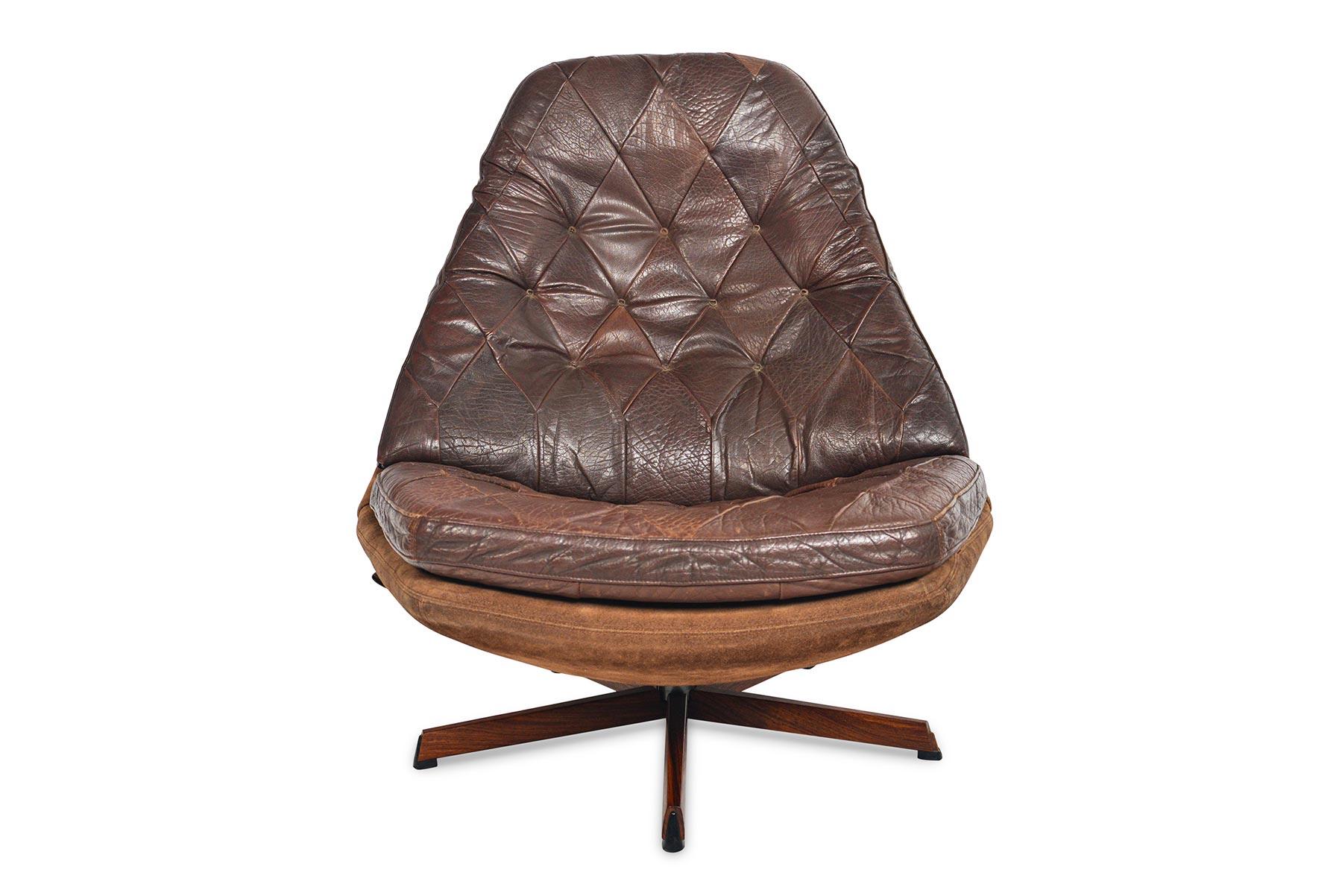 Mid-20th Century Madsen and Schubell Model 68 Brown Leather Swivel Chair and Ottoman
