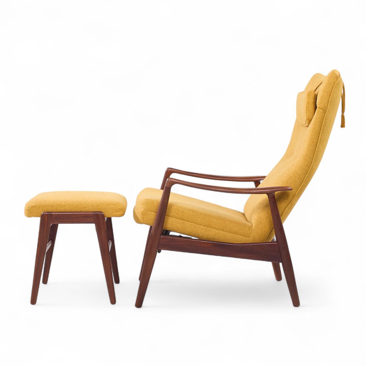 Danois Madsen & Schubell MS20 Chaise longue inclinable en teck danois du milieu du siècle et ottoman en vente
