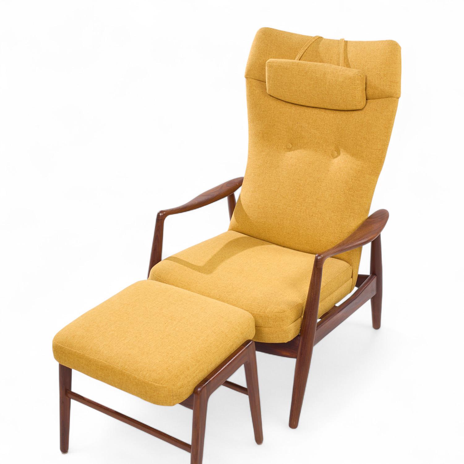 Madsen & Schubell MS20 Chaise longue inclinable en teck danois du milieu du siècle et ottoman en vente 1