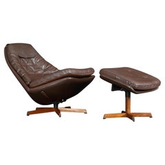 Madsen & Schubell MS68 Leather and Teak Danish Swivel Recliner Lounge Chair