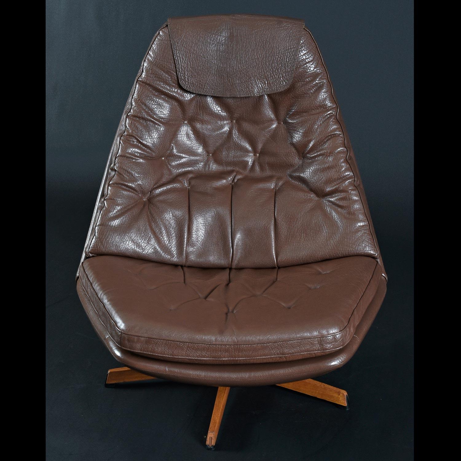 Madsen & Schubell MS68 Leather and Teak Danish Swivel Recliner Lounge Chair 6