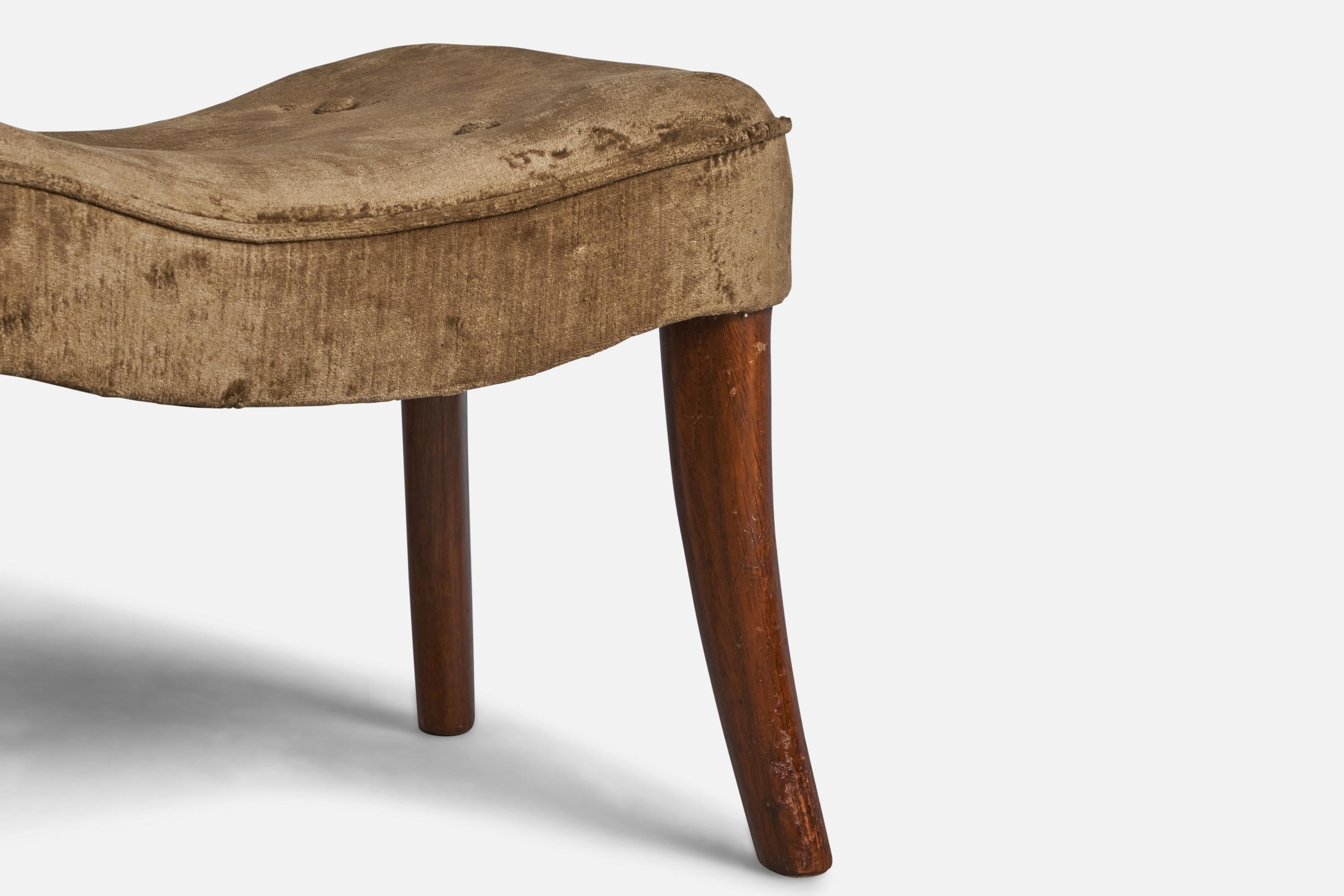 Madsen & Schubell, Organic Stool, Velvet, Wood, Denmark, 1950s In Good Condition In High Point, NC