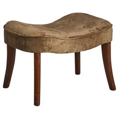 Vintage Madsen 
Schubell, Organic Stool, Velvet, Wood, Denmark, 1950s