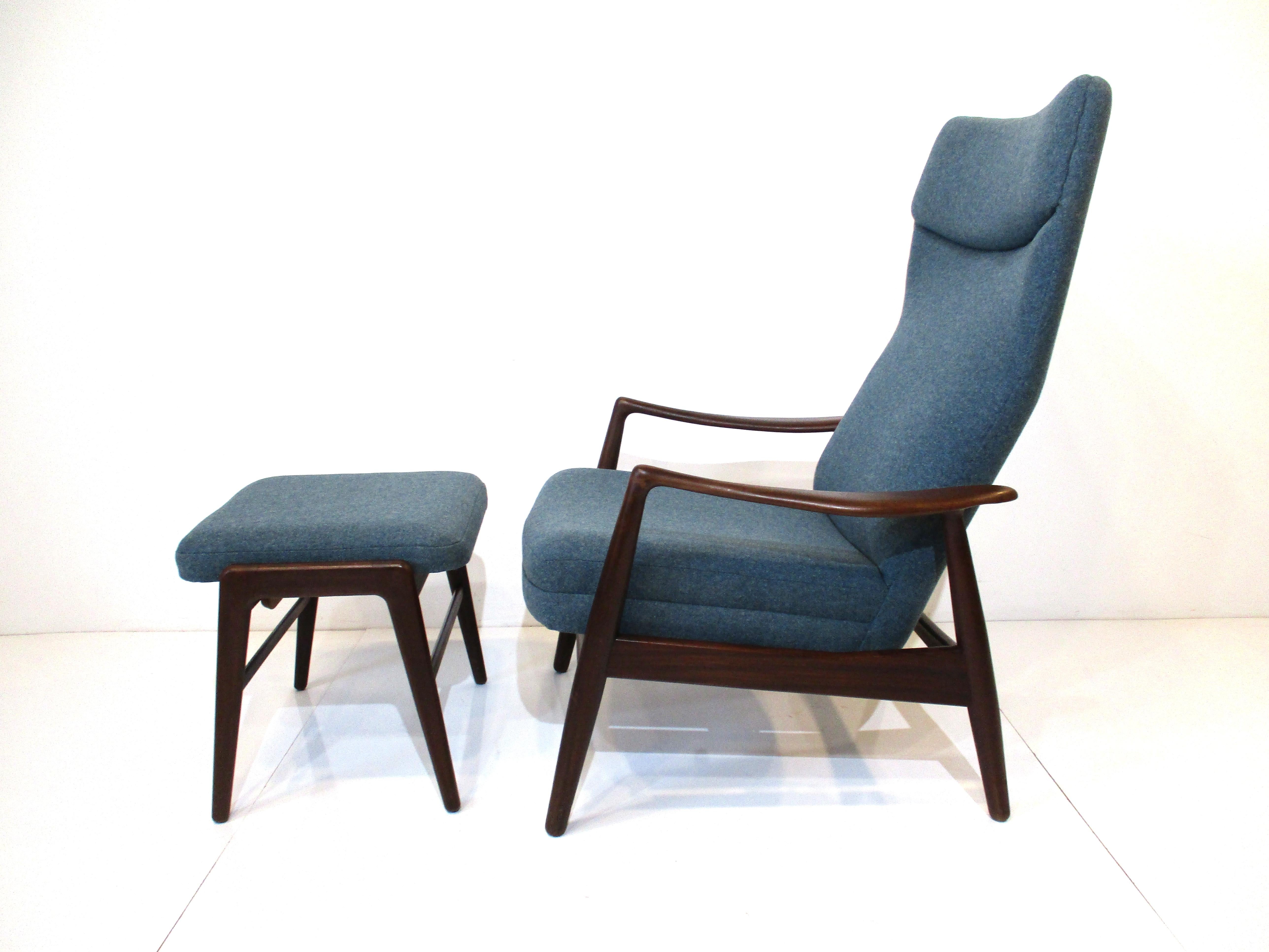 Mid-Century Modern Madsen & Schubell Reclining Lounge Chair w/ Otto for Povl Dinesen