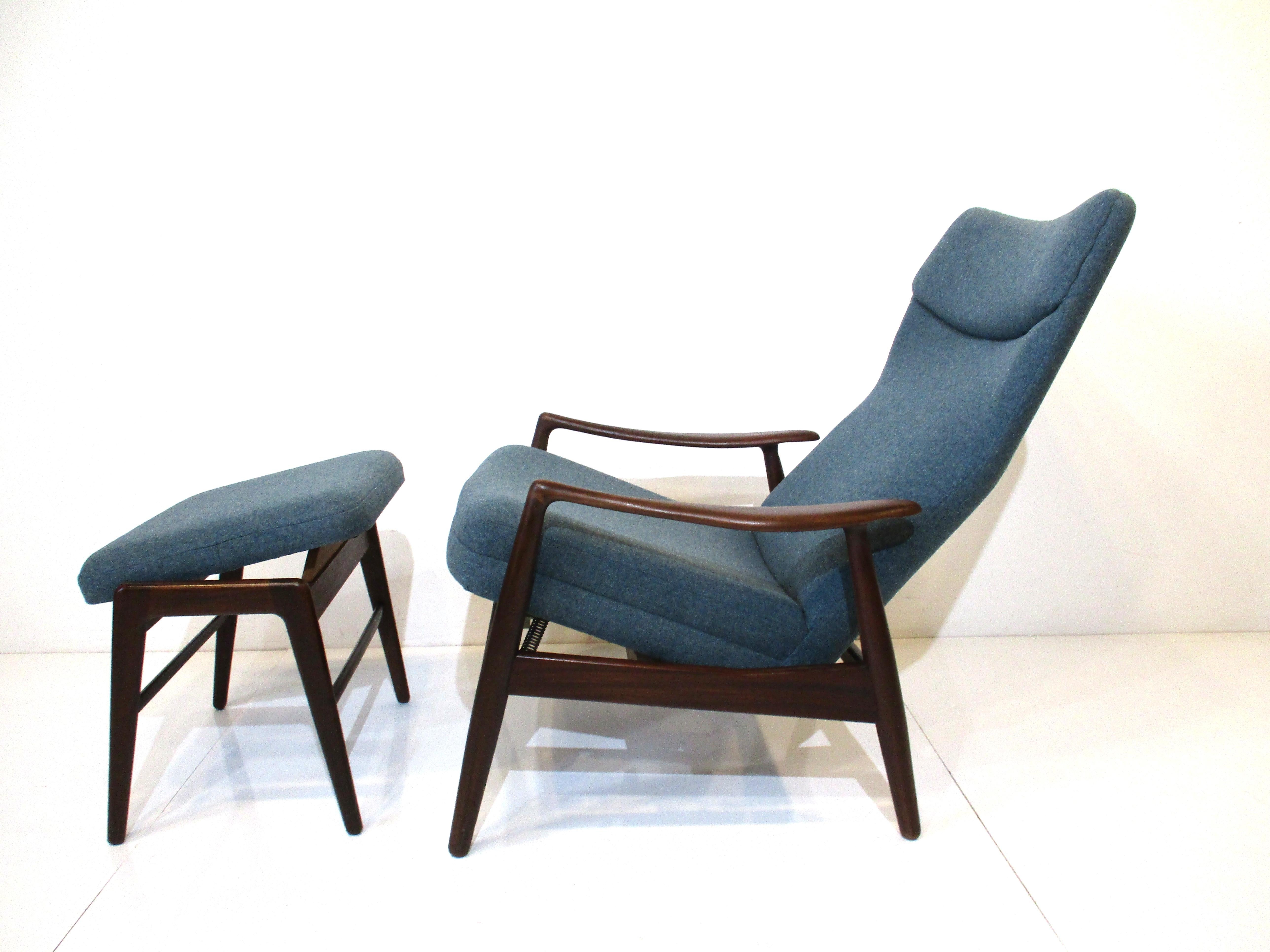 Danish Madsen & Schubell Reclining Lounge Chair w/ Otto for Povl Dinesen