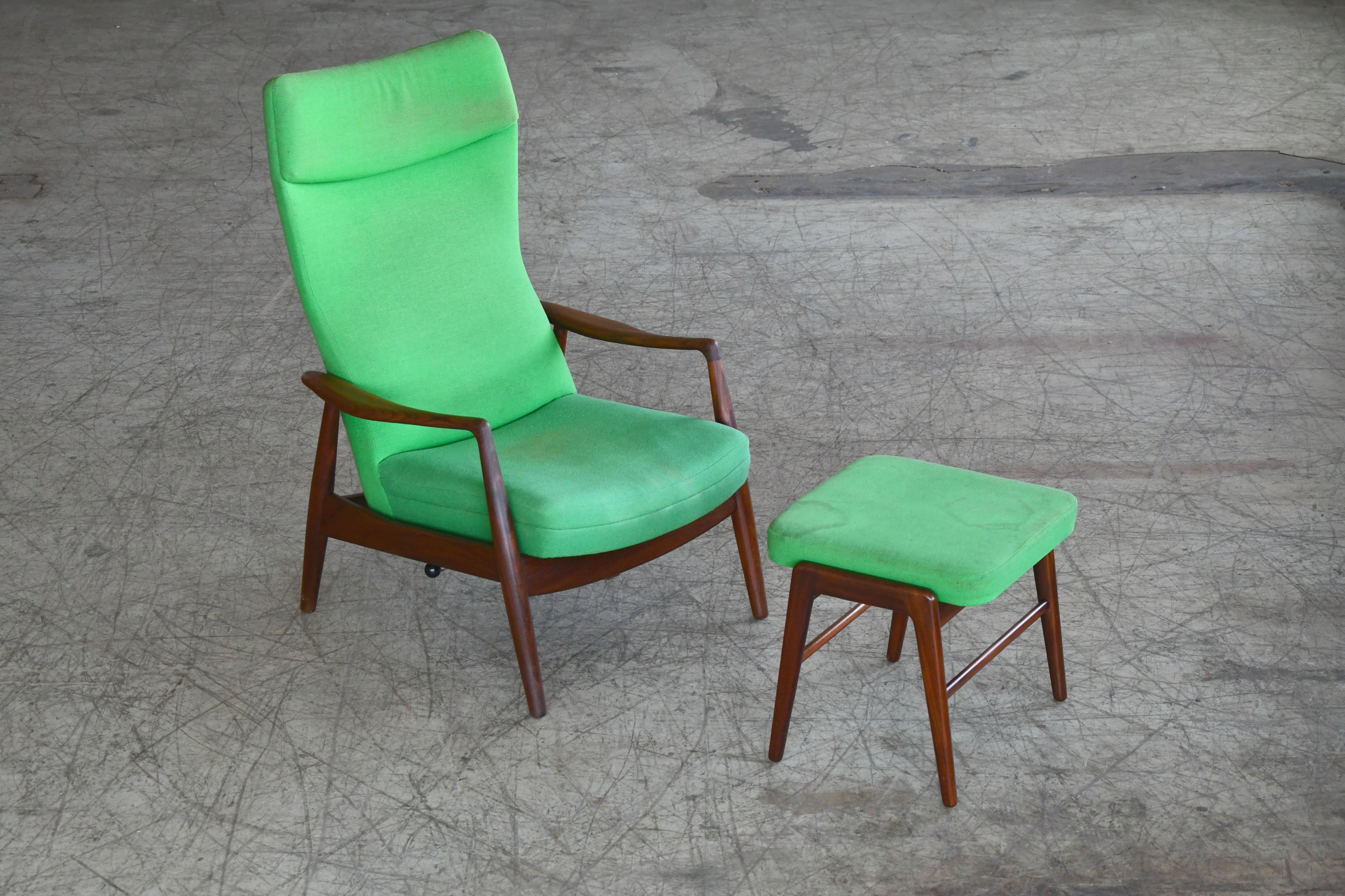 Madsen & Schubell Reclining Teak Lounge Chair with Ottoman, Denmark, circa 1960 6