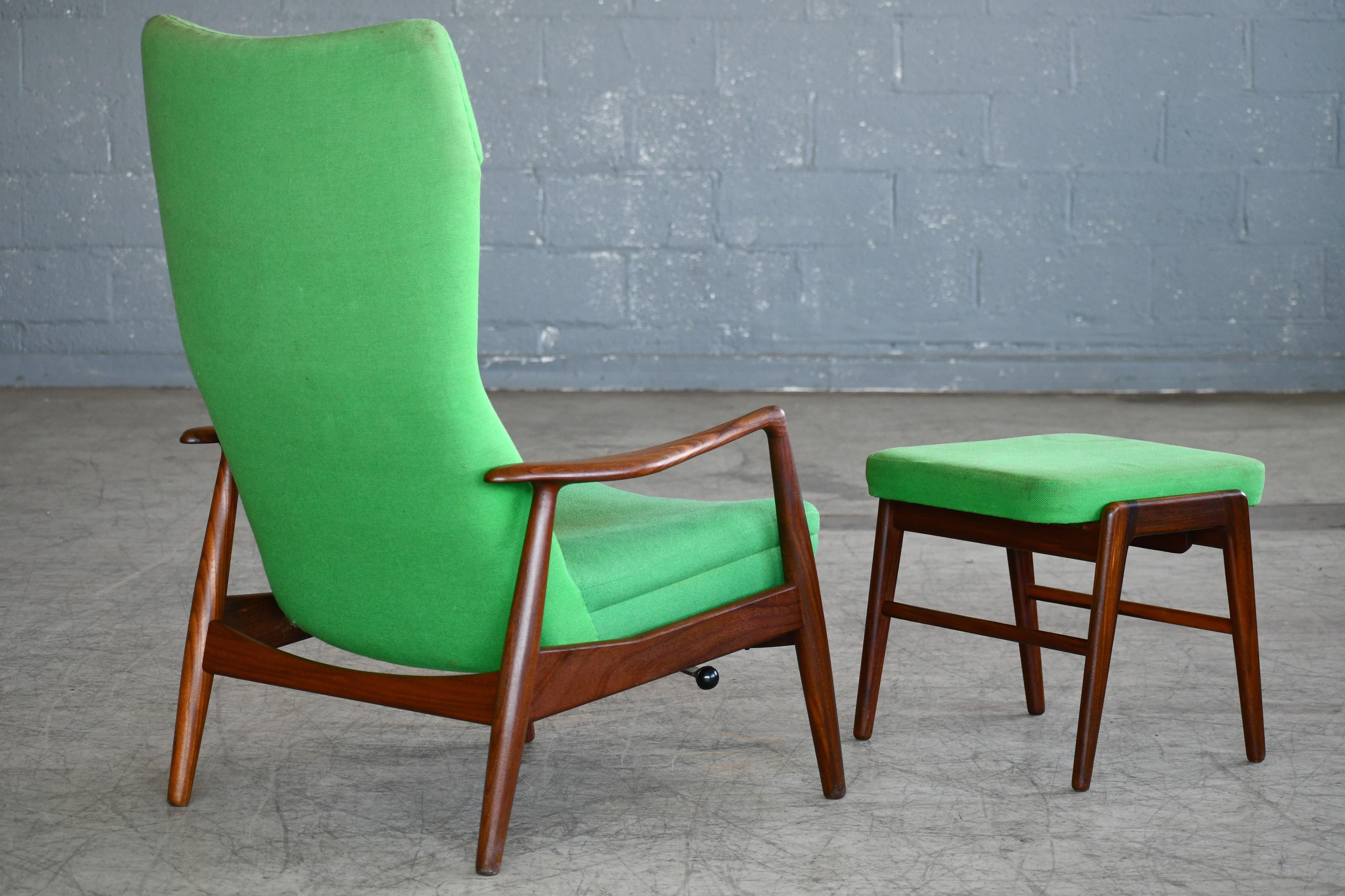 Madsen & Schubell Reclining Teak Lounge Chair with Ottoman, Denmark, circa 1960 1