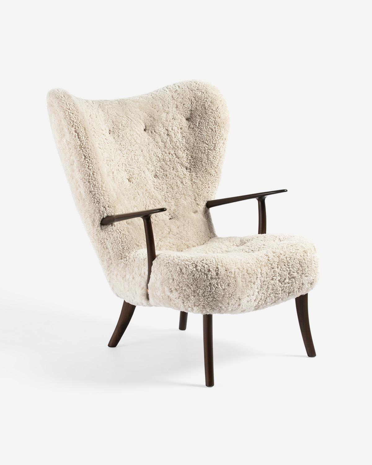 Madsen & Schubell Schafsfell Pragh Stuhl & Hocker c1950s (Skandinavische Moderne) im Angebot