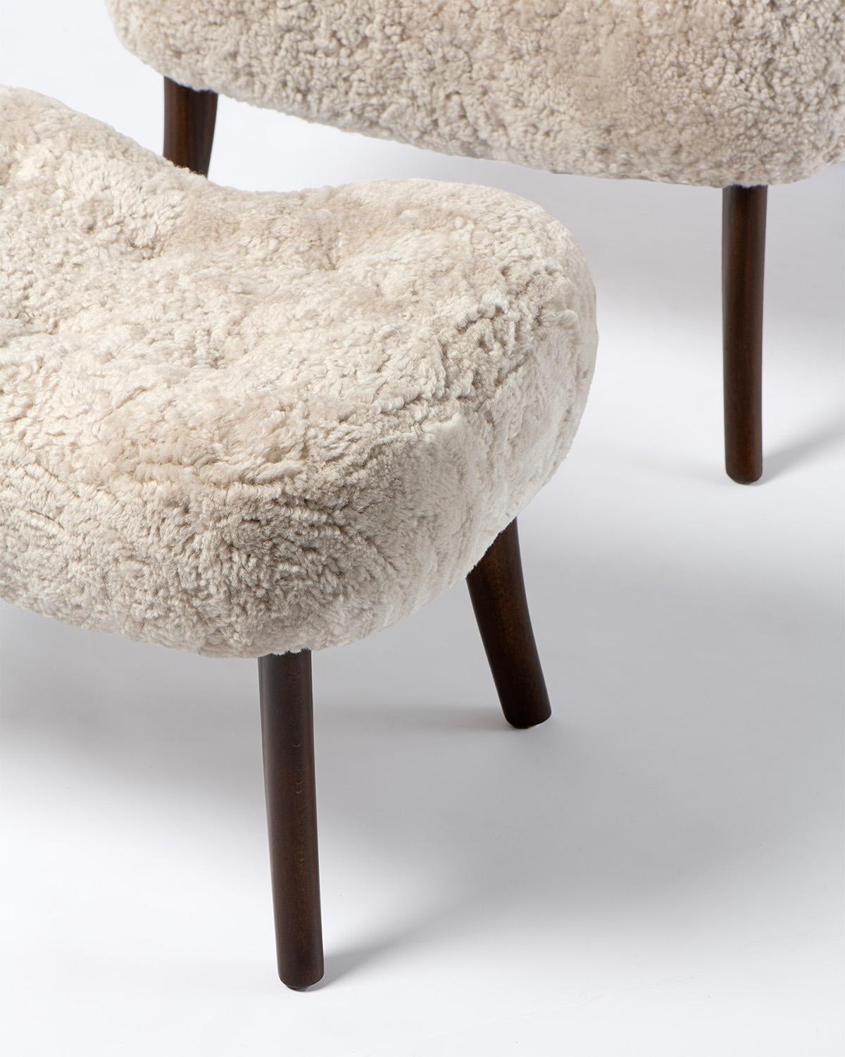 Madsen & Schubell Schafsfell Pragh Stuhl & Hocker c1950s im Zustand „Gut“ im Angebot in London, England