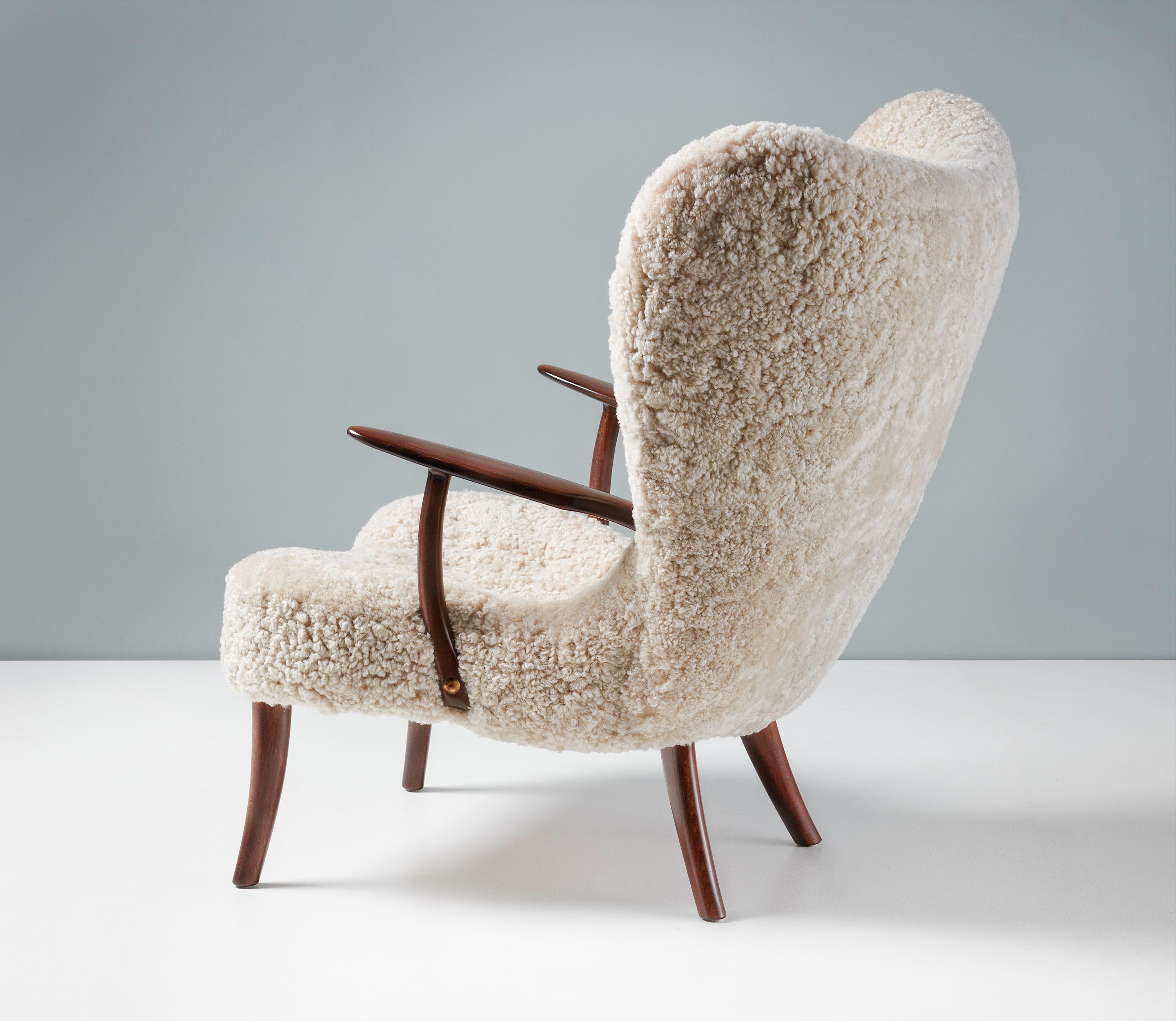 Madsen & Schubell Sheepskin Pragh Chair & Stool c1950s For Sale 1
