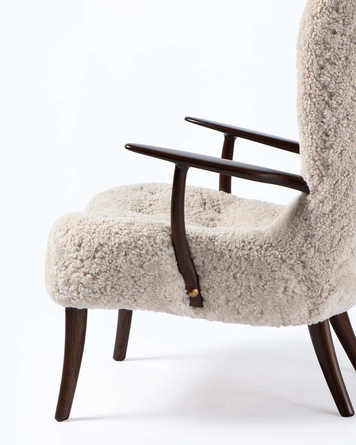 Madsen & Schubell Schafsfell Pragh Stuhl & Hocker c1950s im Angebot 1