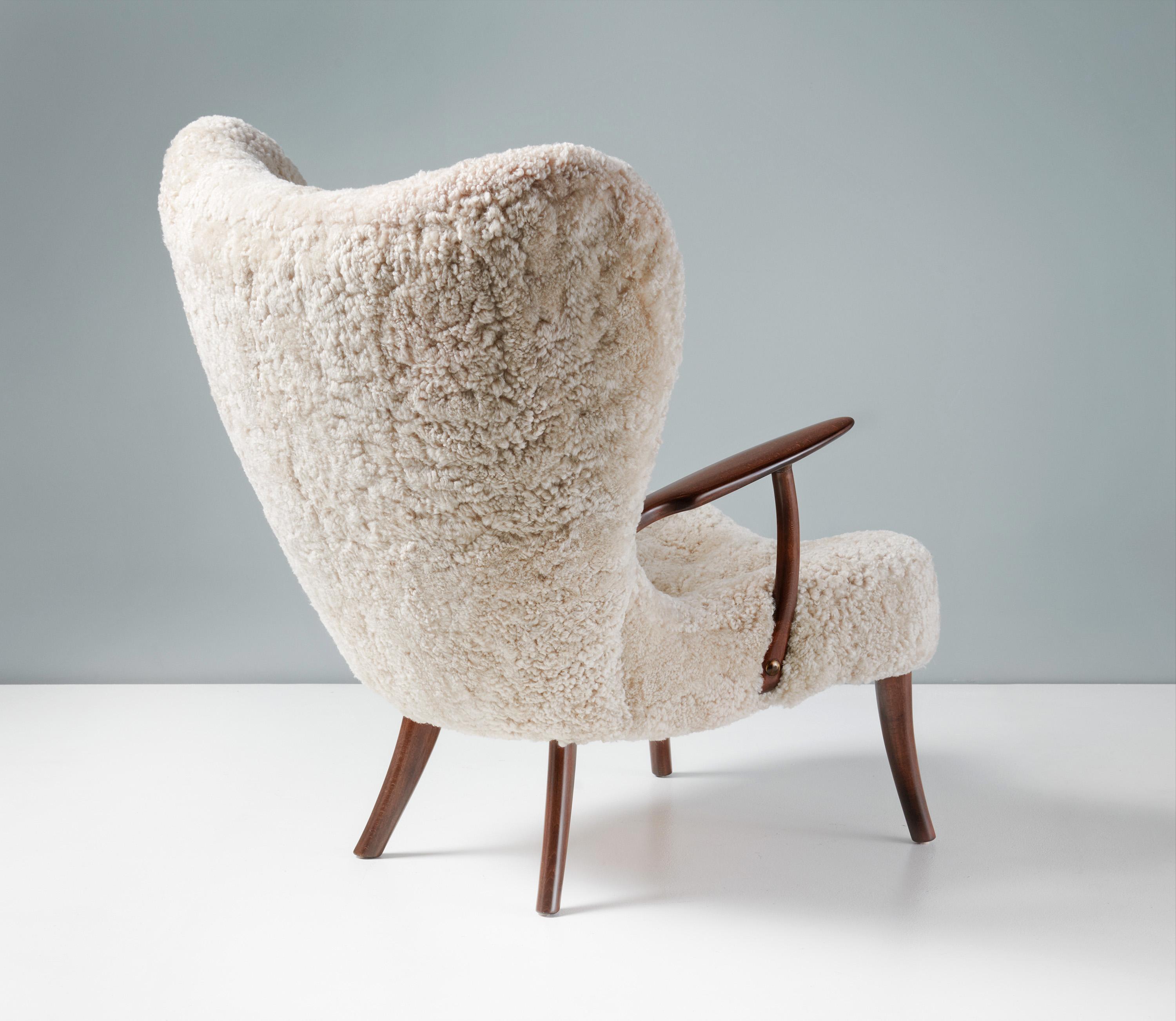 Madsen & Schubell Sheepskin Pragh Chair & Stool c1950s For Sale 3