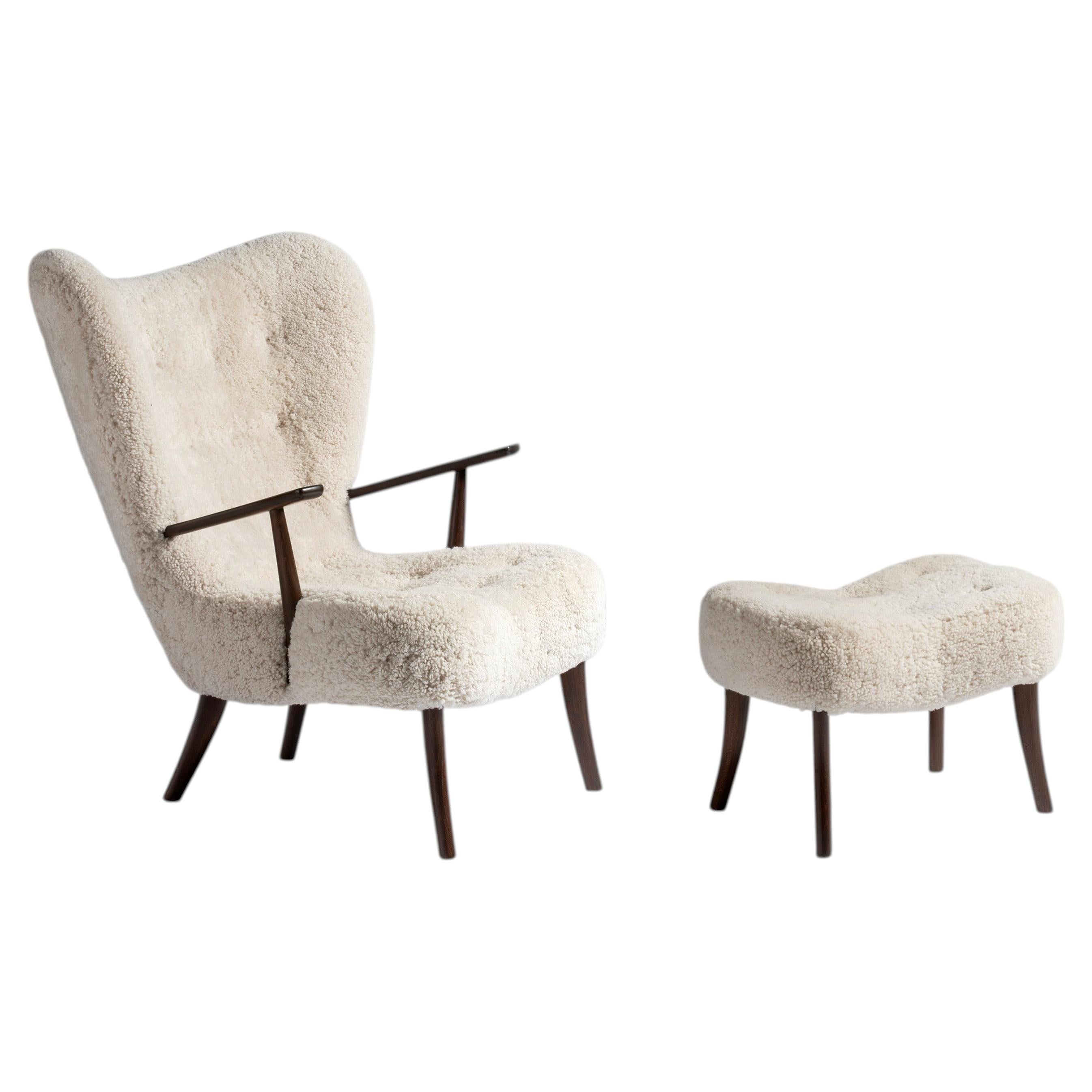 Madsen & Schubell Sheepskin Pragh Chair & Stool c1950s