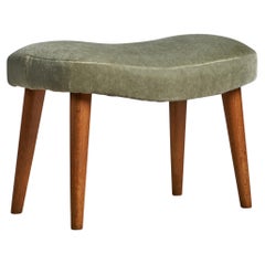 Vintage Madsen & Schubell, Stool, Teak, Mohair, Denmark, 1950s