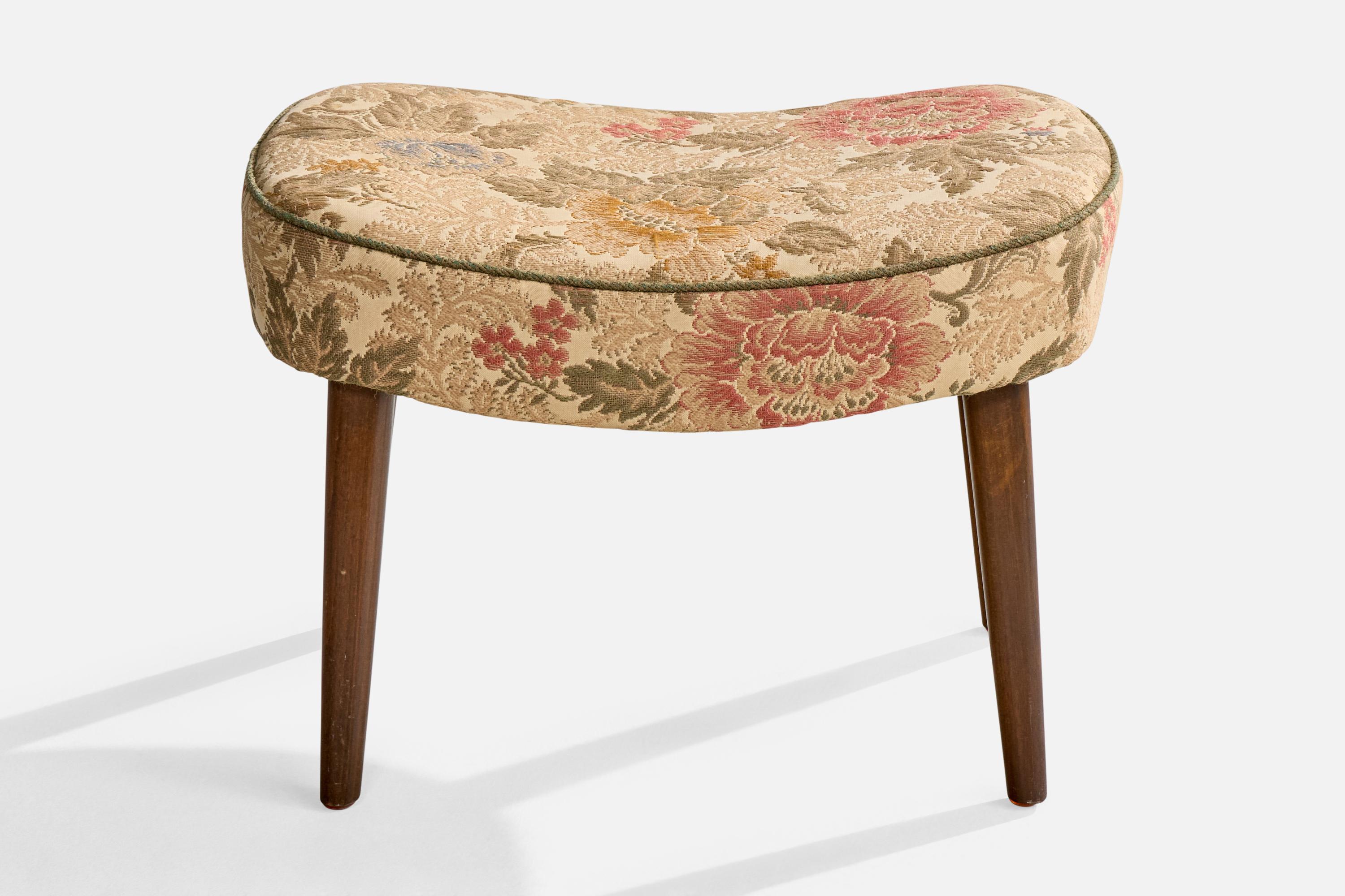 Mid-Century Modern Madsen & Schubell, Stool, Wood, Fabric, Denmark, 1950s For Sale