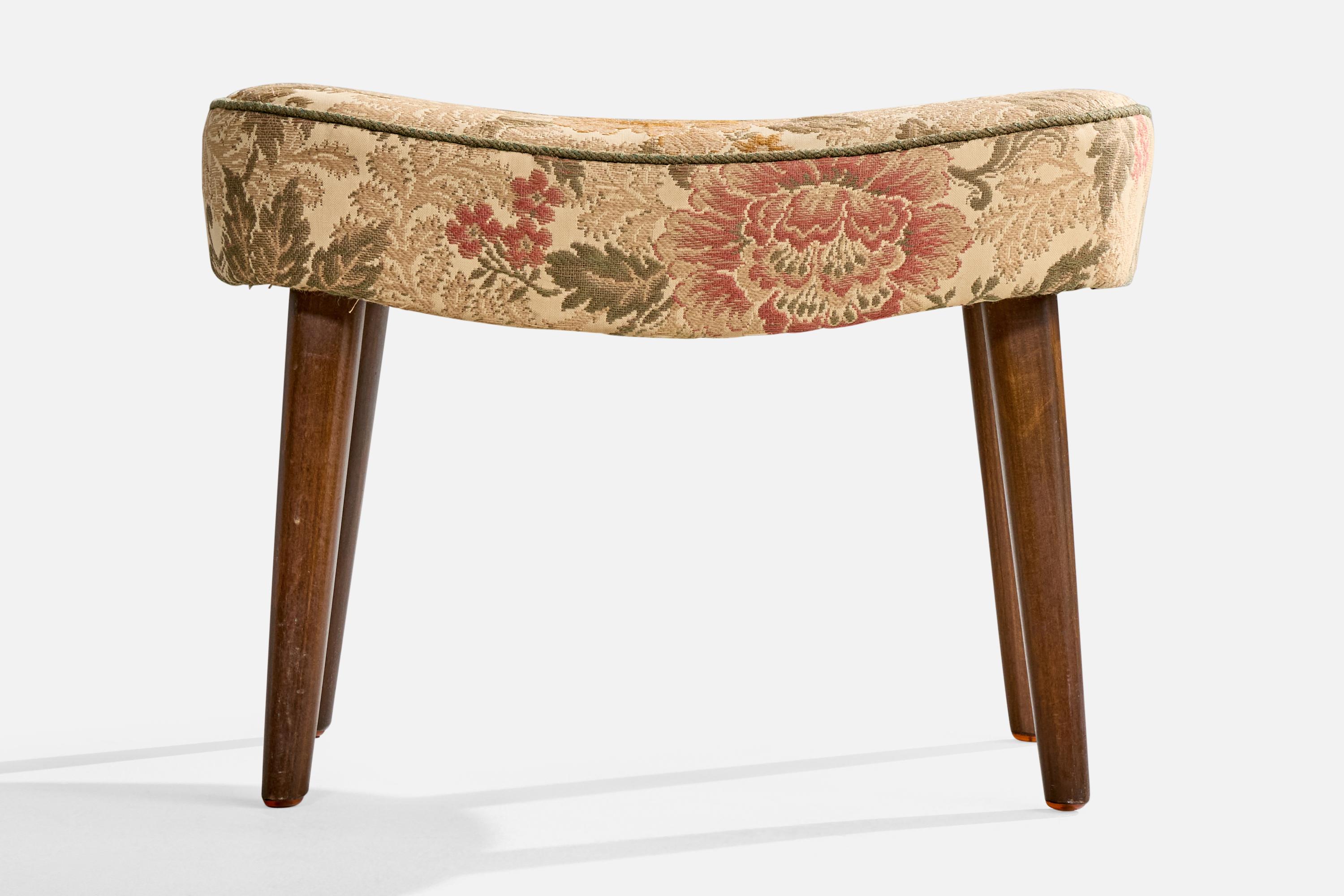 Danish Madsen & Schubell, Stool, Wood, Fabric, Denmark, 1950s For Sale