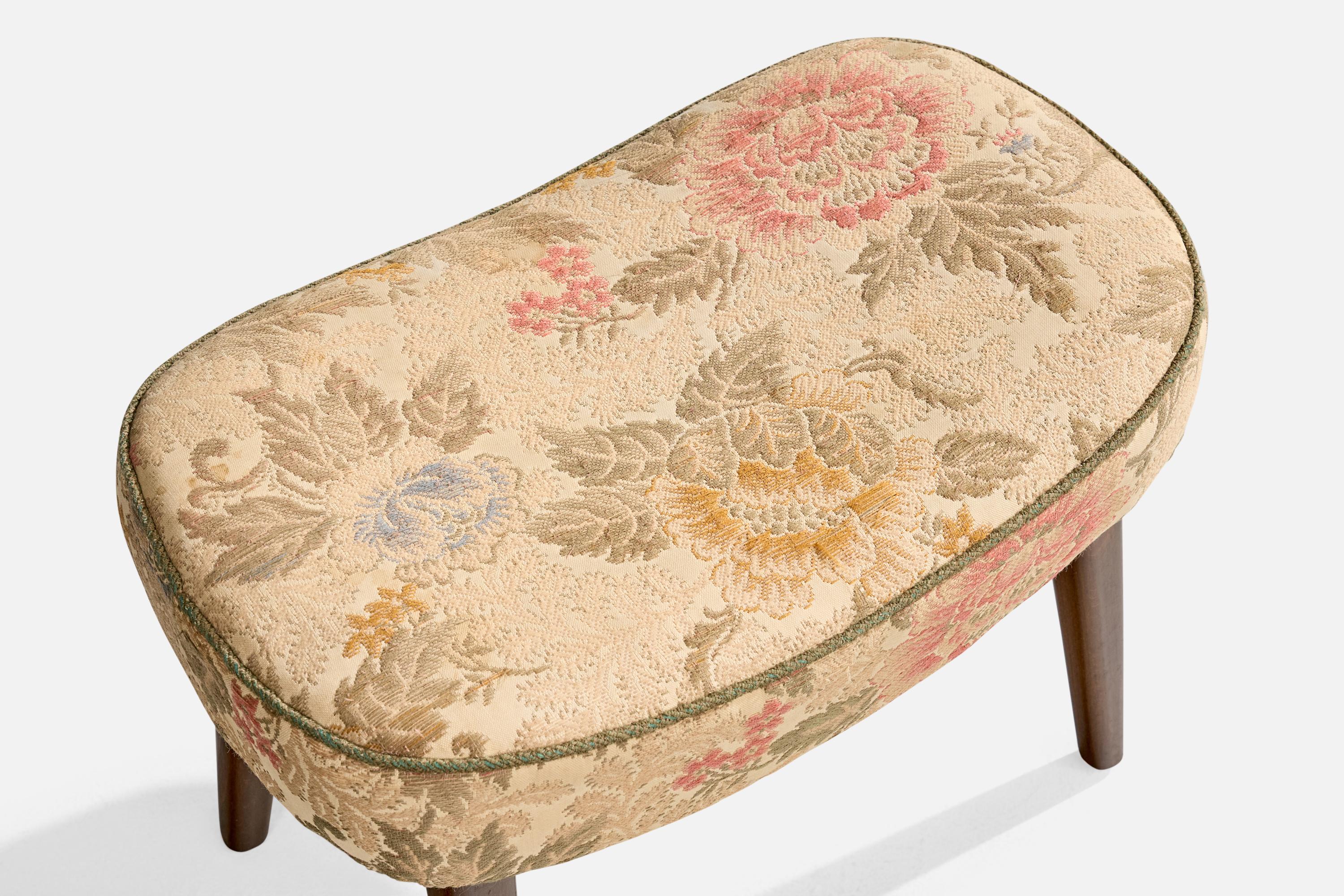 Madsen & Schubell, Stool, Wood, Fabric, Denmark, 1950s In Good Condition For Sale In High Point, NC