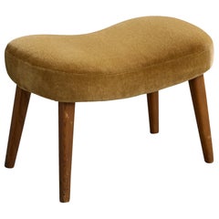 Madsen & Schubell, Stool, Wood, Mohair, Denmark, 1950s