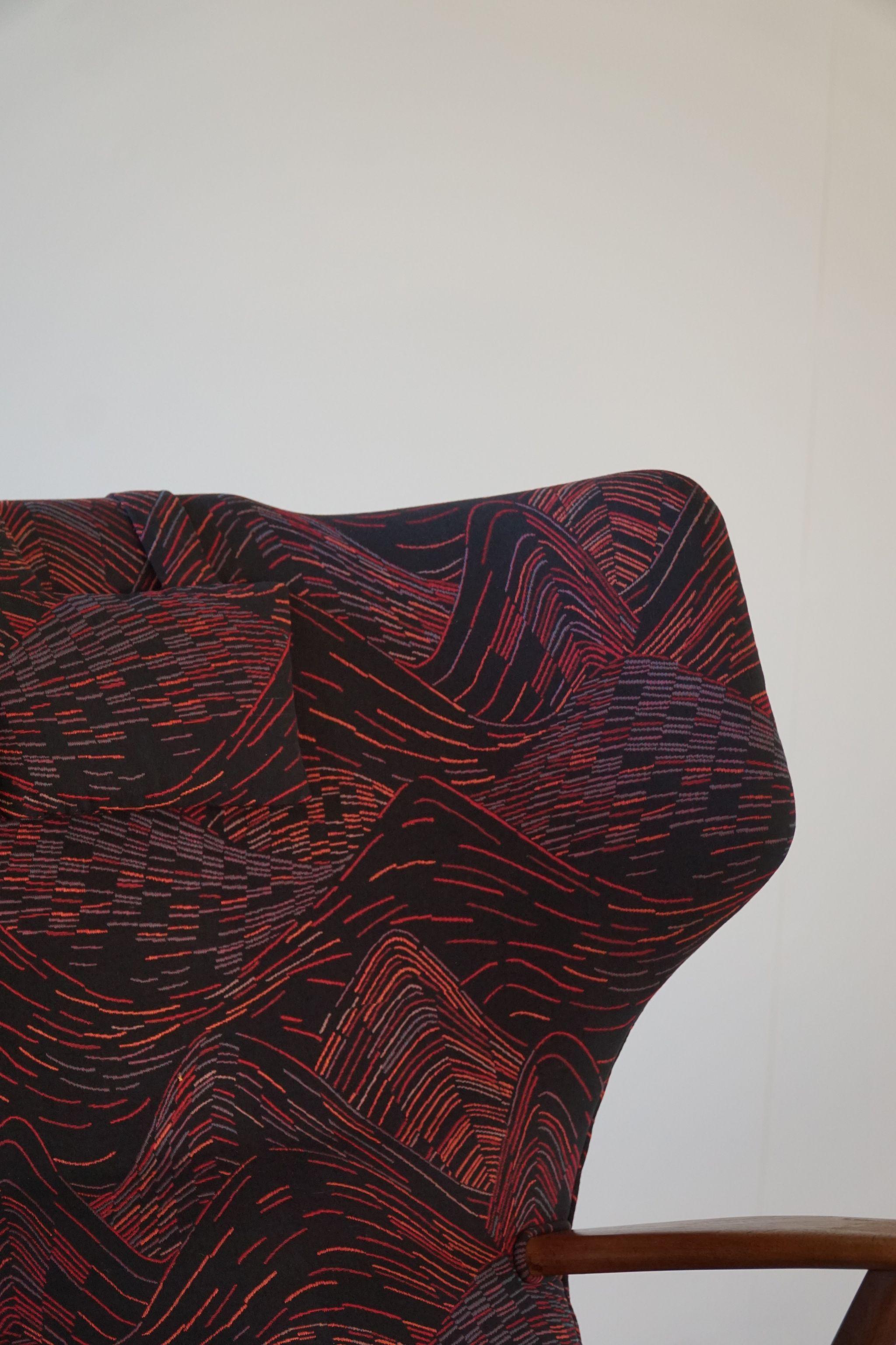Madsen & Schubell, Silla y taburete Wingback en madera de teca, retapizados, años 50 en venta 6