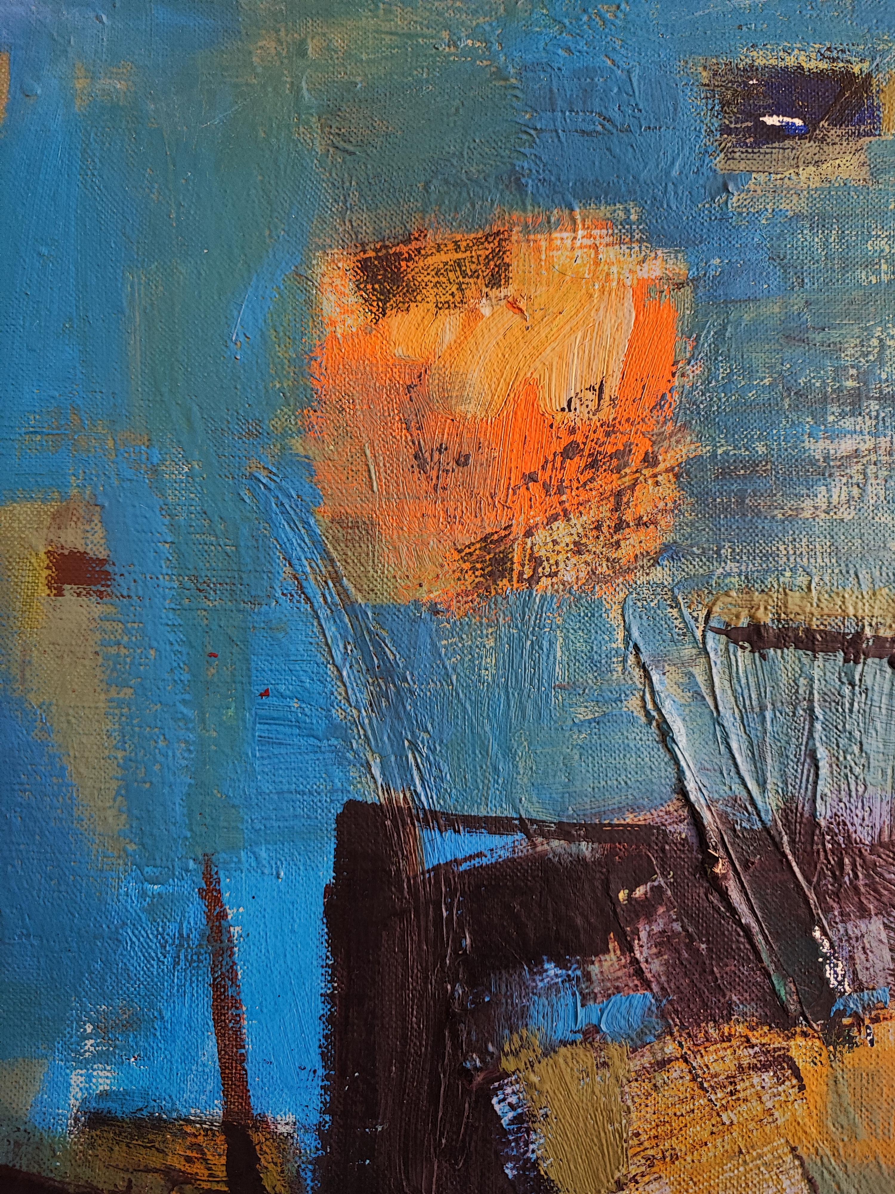 Abstract composition - Blue Abstract Painting by Mady Epstein