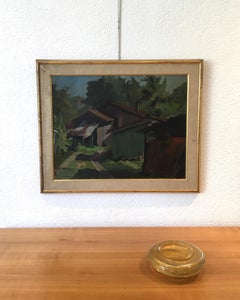 Village Rooftops Landscape with Portrait on Reverse, Signed Oil on Board