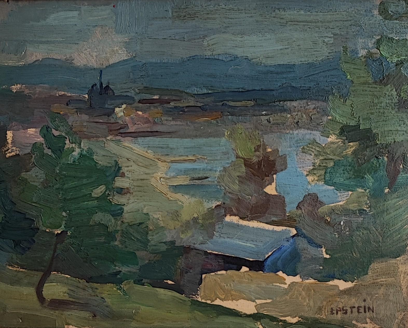 Mady Epstein Landscape Painting - View of Geneva, the Jura and the lake from Cologny