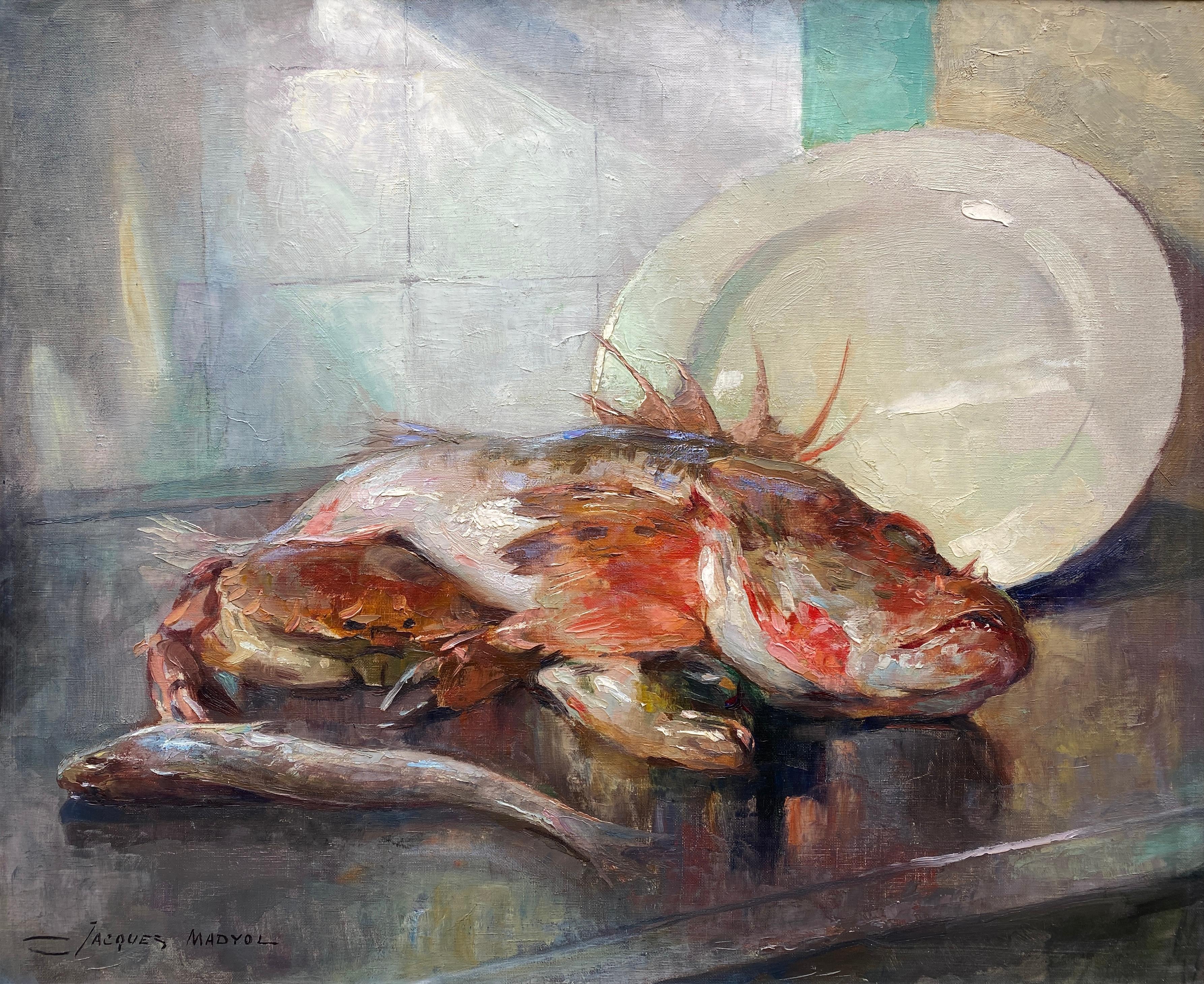 Un poisson-scorpion, Jacques Madyol, Bruxelles 1871 - 1950, Peintre belge - Painting de Madyol Jacques