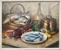 Antique Still Life with Mediterranean Seafood, Jacques Madyol, Brussels 1871 – 1950