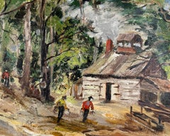"Sugar Gathering" Harvesting the Sap Country Barn and Buckets Filled to the Brim