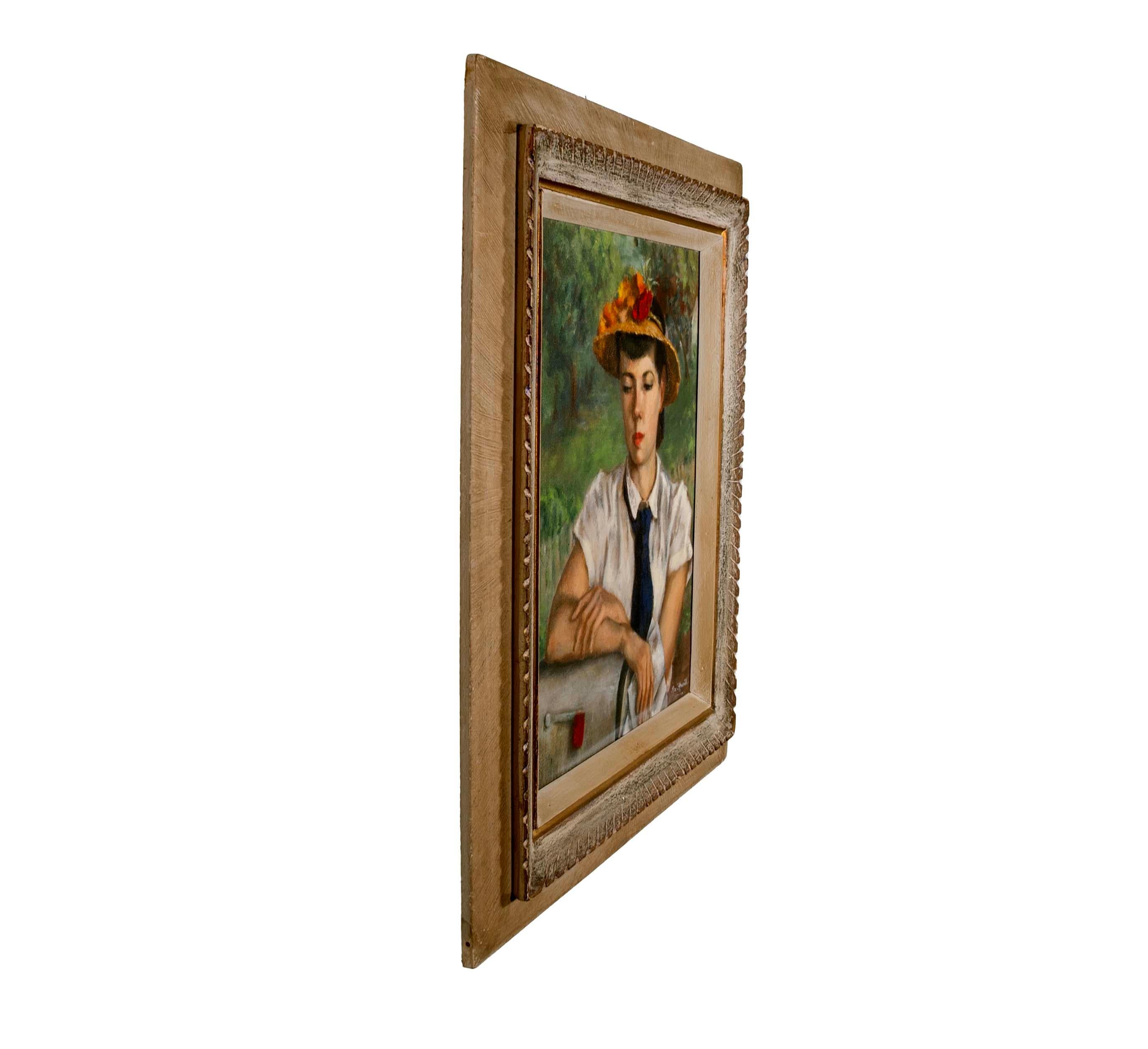 A.I.C. Averill La lettera firmata Pittura ad olio modernista su tela con cornice 1952 In condizioni buone a Keego Harbor, MI