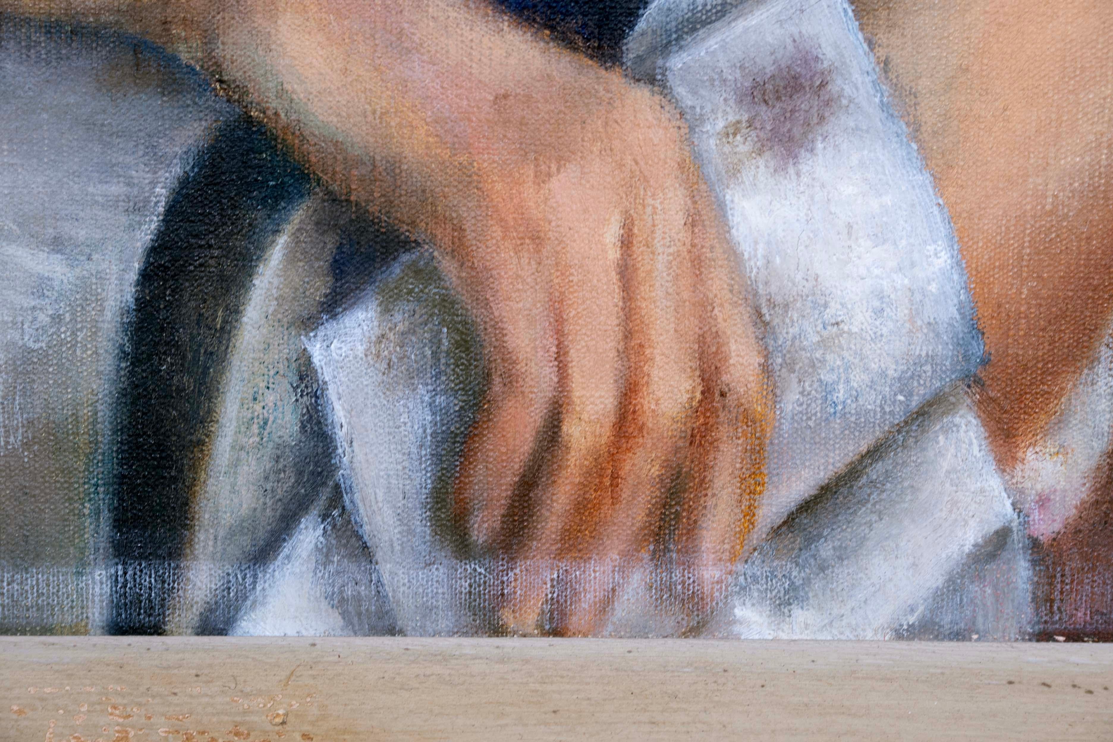 A.I.C. Averill La lettera firmata Pittura ad olio modernista su tela con cornice 1952 1