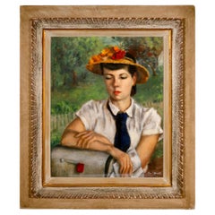 Mae C. Averill The Letter Signed Modernist Oil Painting on Canvas Framed 1952