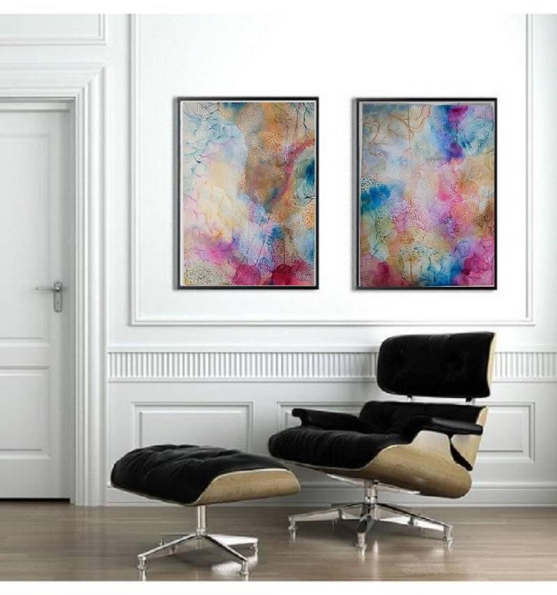 Large watercolor diptych - Joy and Gratitude I and II (unframed) - Painting by MAE Curates