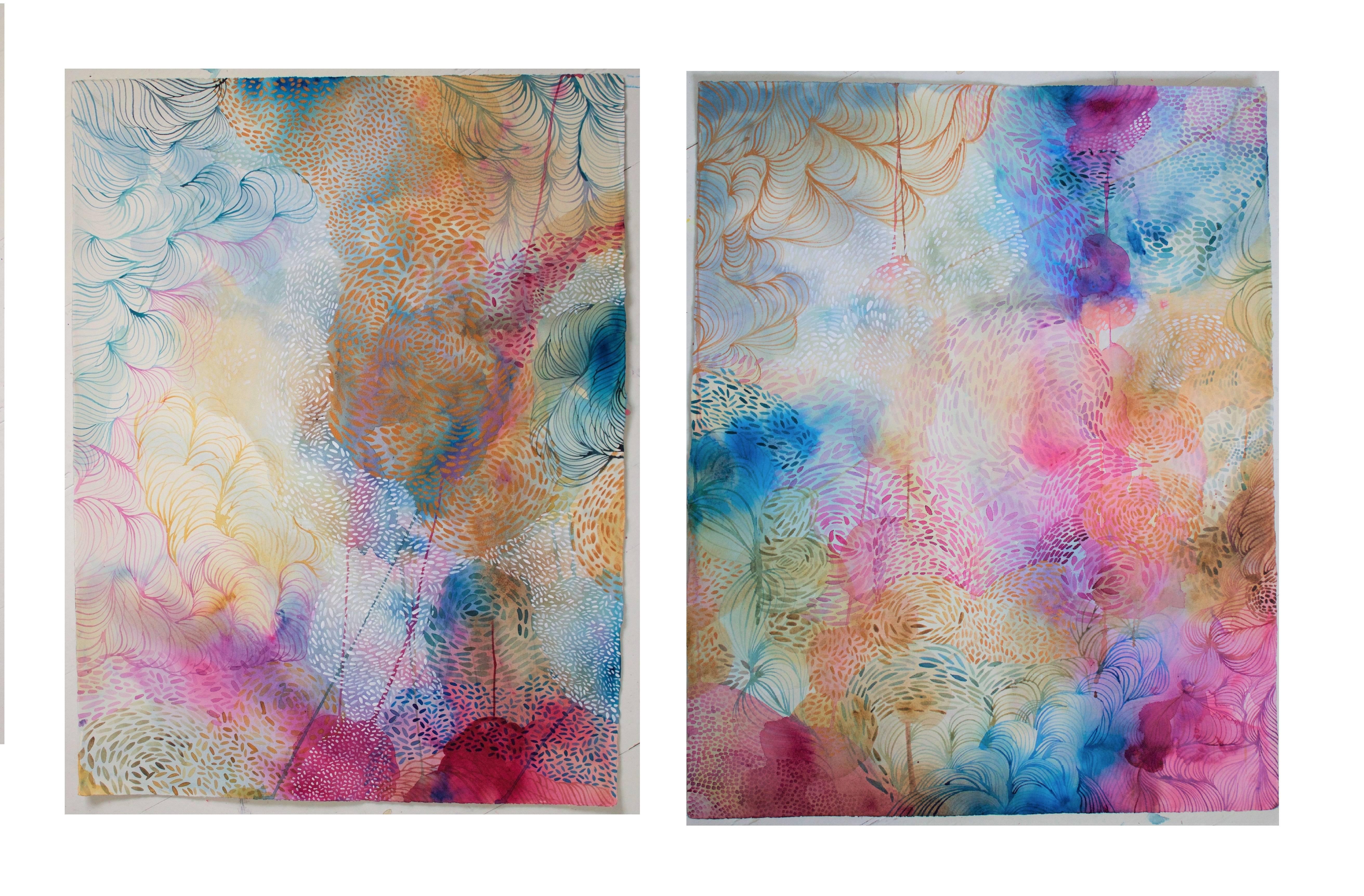 MAE Curates Abstract Painting - Large watercolor diptych - Joy and Gratitude I and II (unframed)