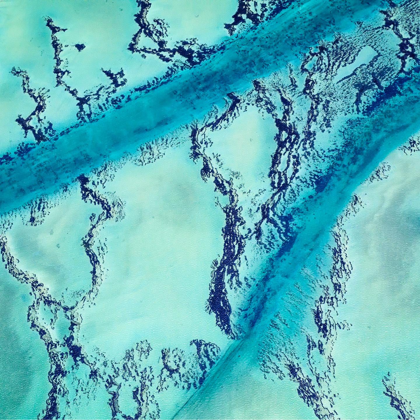 MAE Curates Abstract Photograph – 40x40in. Luftaufnahme von Erde, Land, Meer und Meer –  Shark Bay 6, ungerahmter Druck