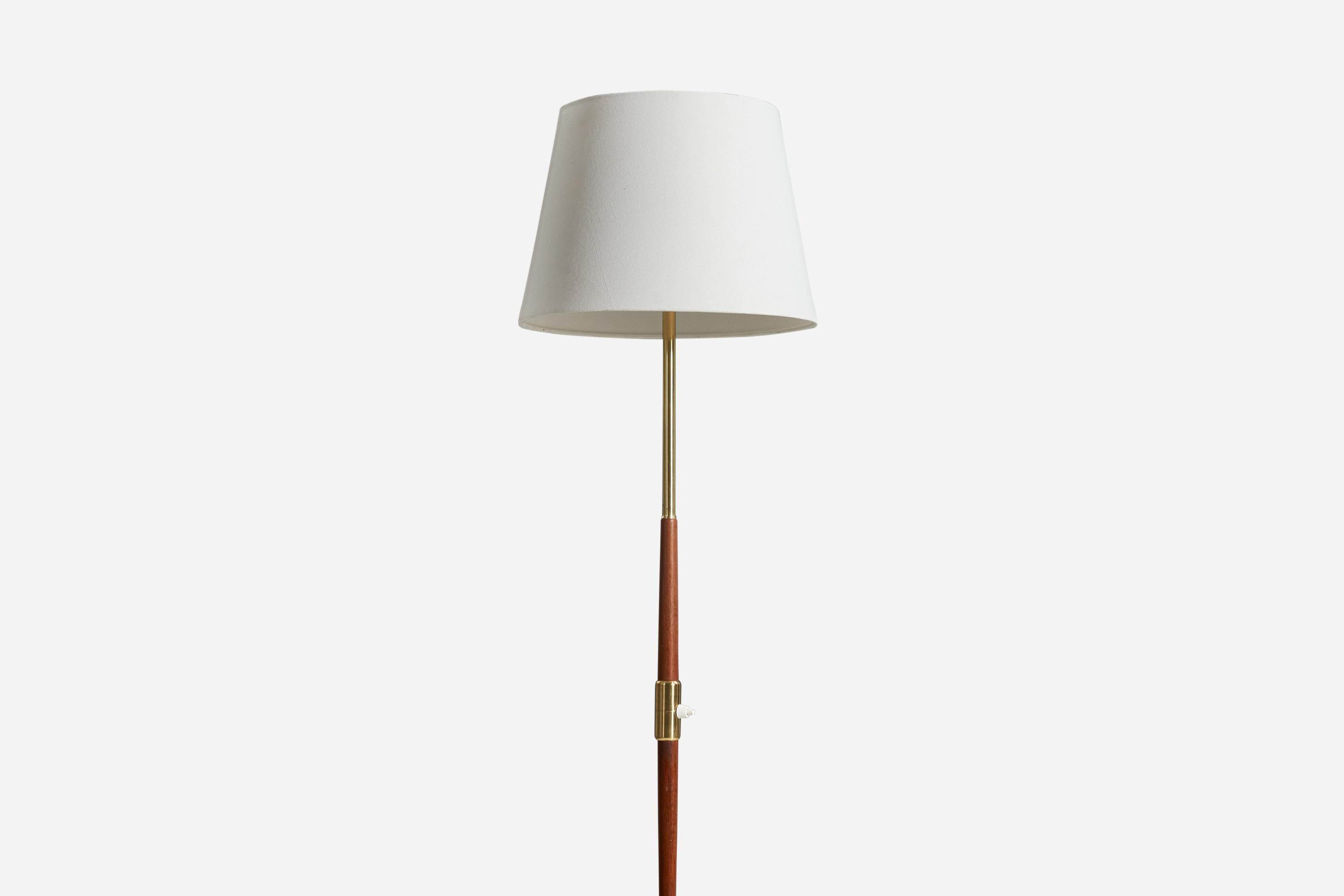Swedish MAE, Floor Lamps, Wood, Brass, Fabric, Sweden, 1950s