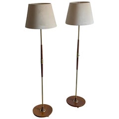 Mae, Floor Lamps, Wood, Brass, Sweden, 1950s
